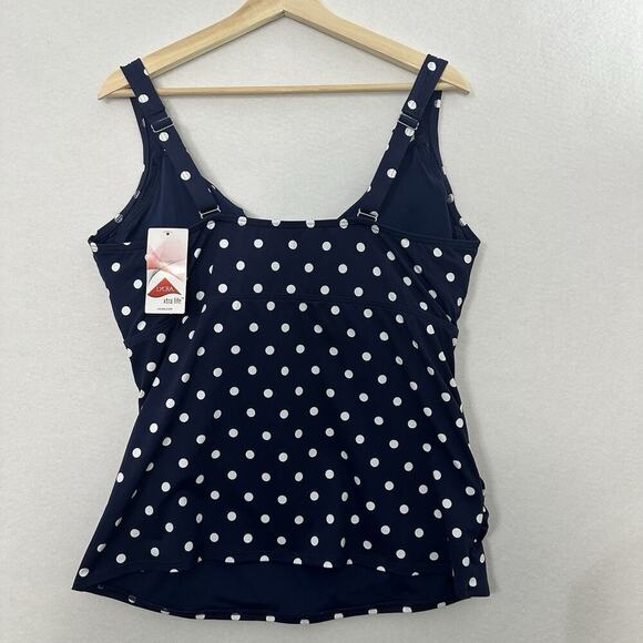 Lands End Tankini Swimsuit Top Womens 16 DDD Blue Polka Dot Padded Tummy Control - Picture 4 of 11